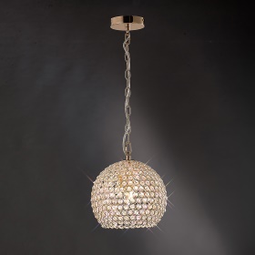 Ava French Gold Crystal Ceiling Lights Diyas Single Crystal Pendants